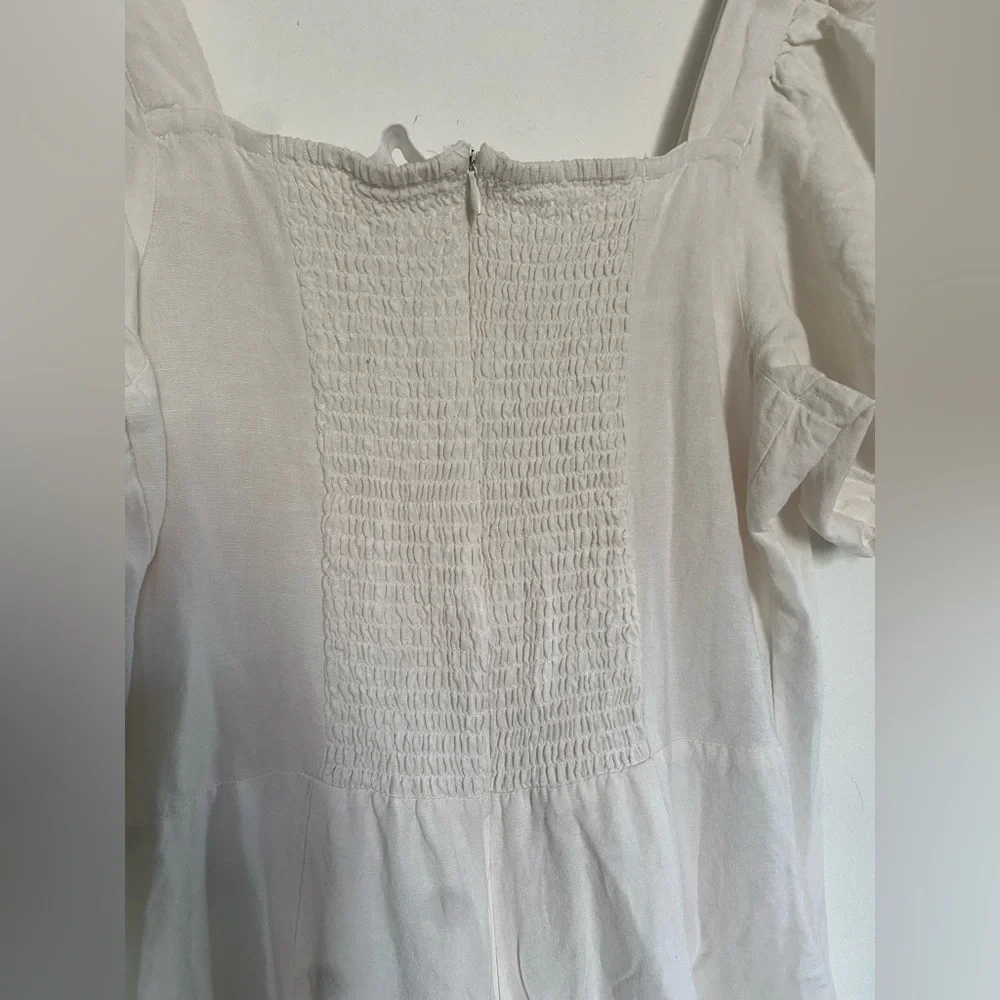 MNG Mango puff sleeve cotton long jumpsuit, cream viscose/cotton/linen blend - Picture 14 of 17